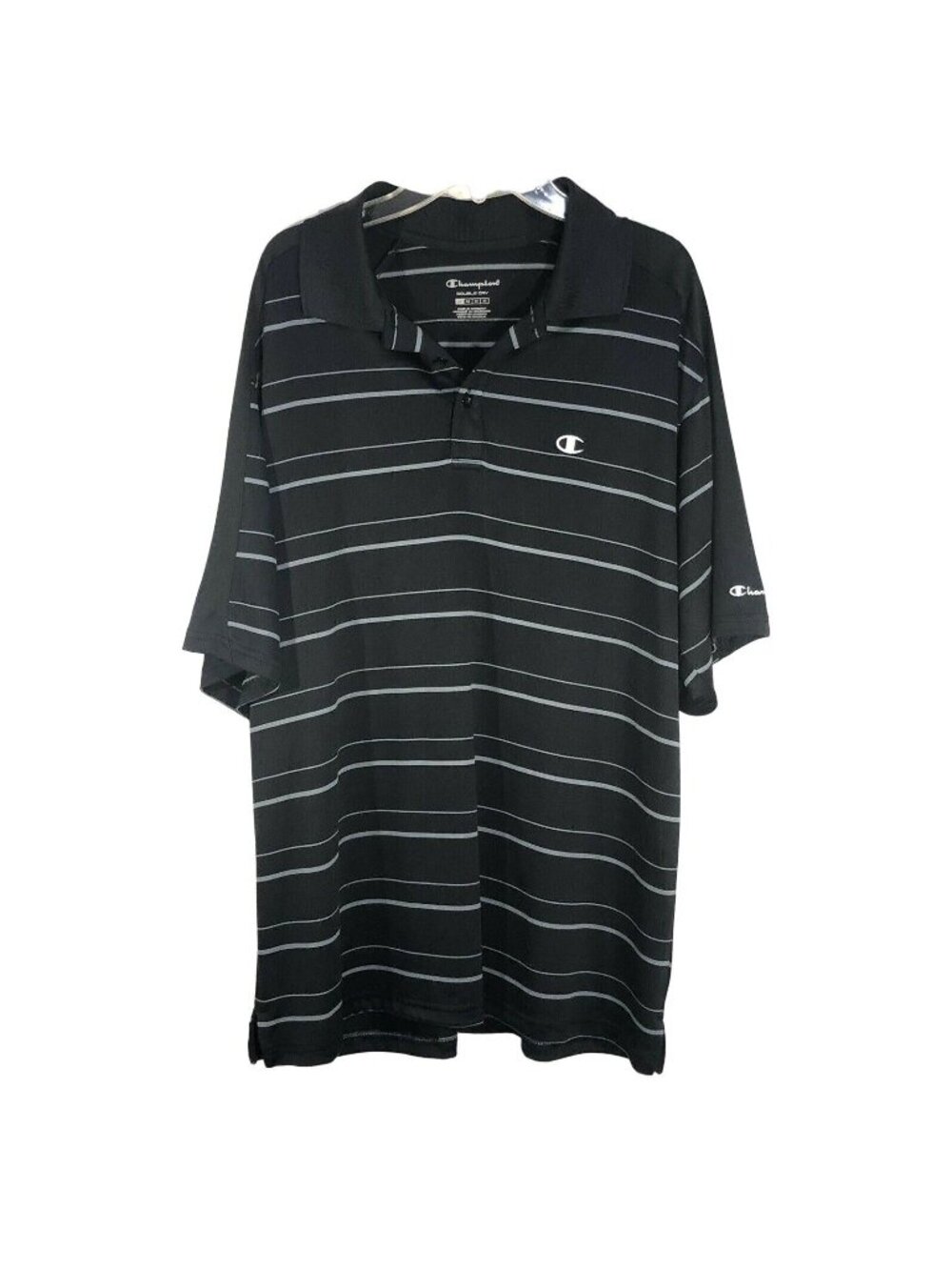Champion Mens Black Striped Short Sleeve Polo Size Medium